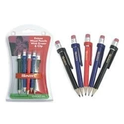 Masters Deluxe Wood Pencils With Eraser And Clip 3 Masters Deluxe Wood Pencils With Eraser And Clip